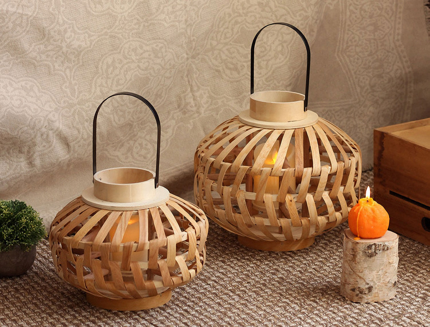 Handwoven Straw Lantern - Boho Home Decor or Outdoor Lighting
