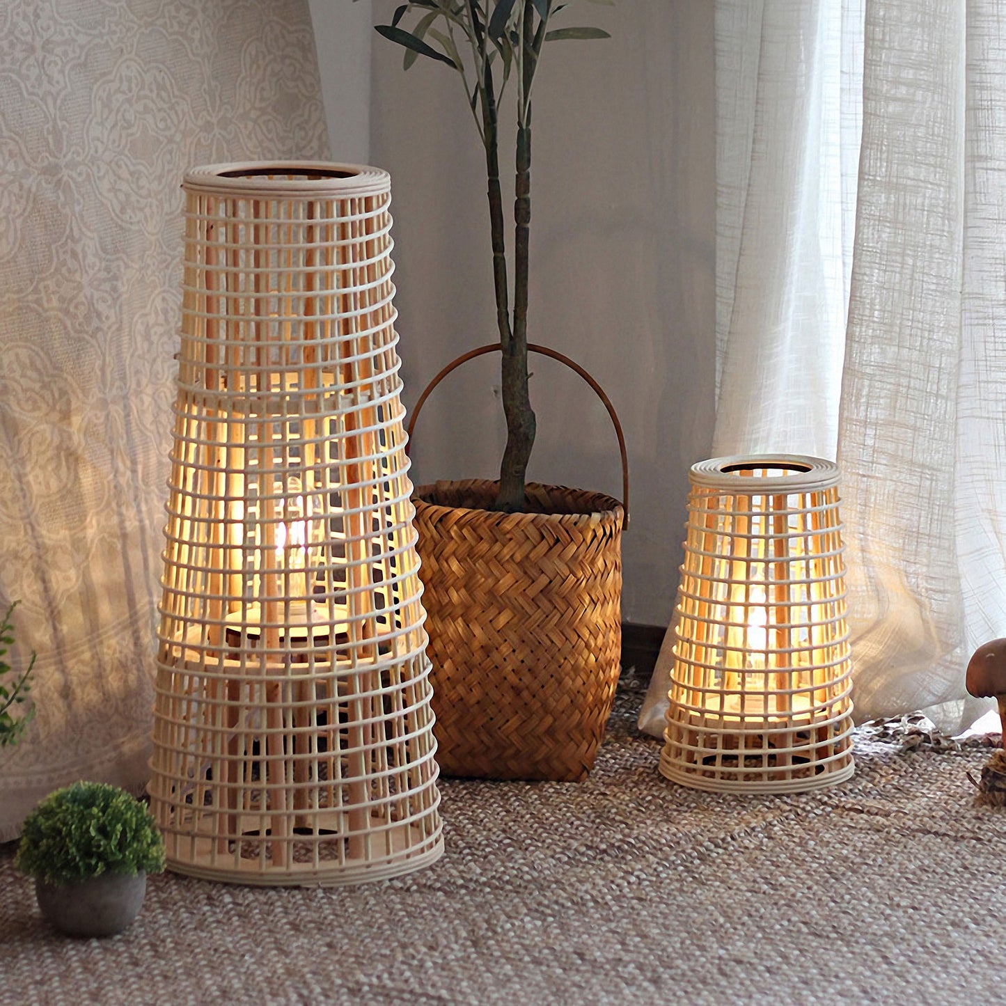Handwoven Straw Lantern - Boho Home Decor or Outdoor Lighting