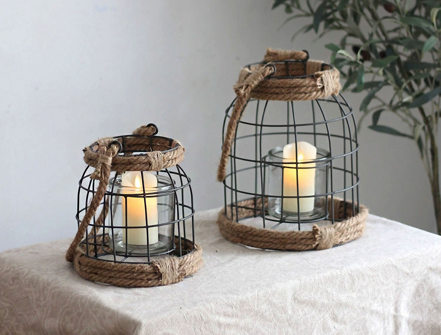 Handwoven Straw Lantern - Boho Home Decor or Outdoor Lighting