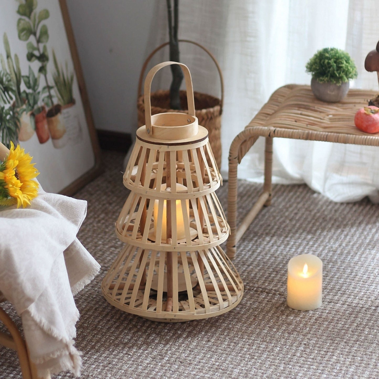 Handwoven Straw Lantern - Boho Home Decor or Outdoor Lighting