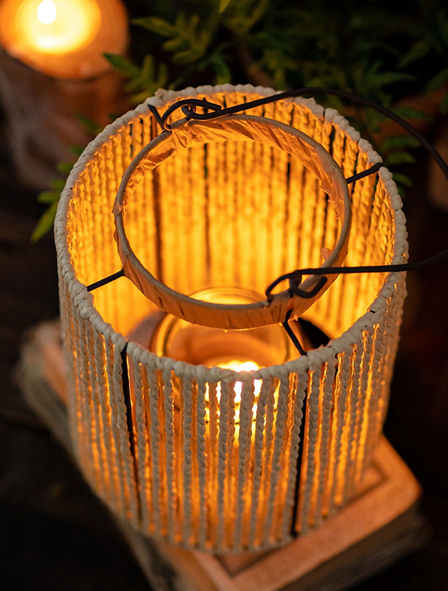 Handwoven Straw Lantern - Boho Home Decor or Outdoor Lighting