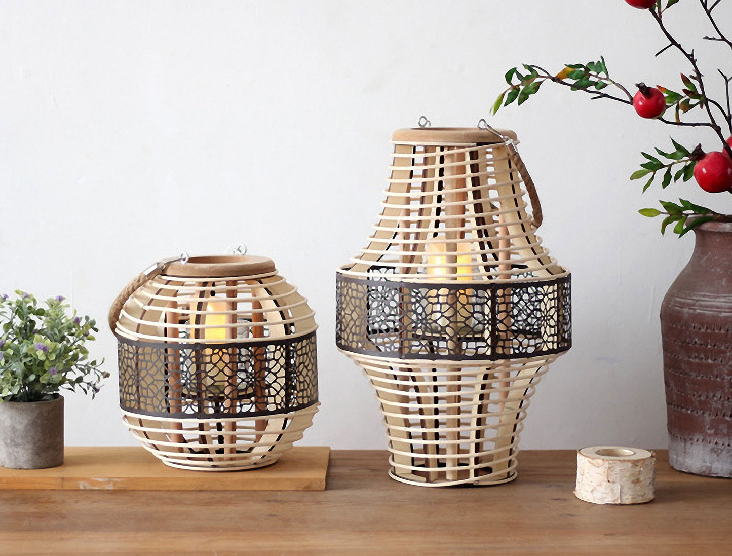 Handwoven Straw Lantern - Boho Home Decor or Outdoor Lighting