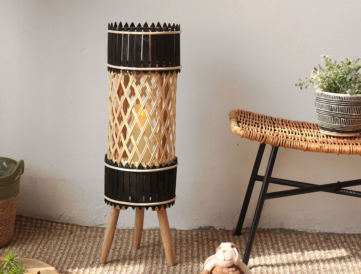 Handwoven Straw Lantern - Boho Home Decor or Outdoor Lighting