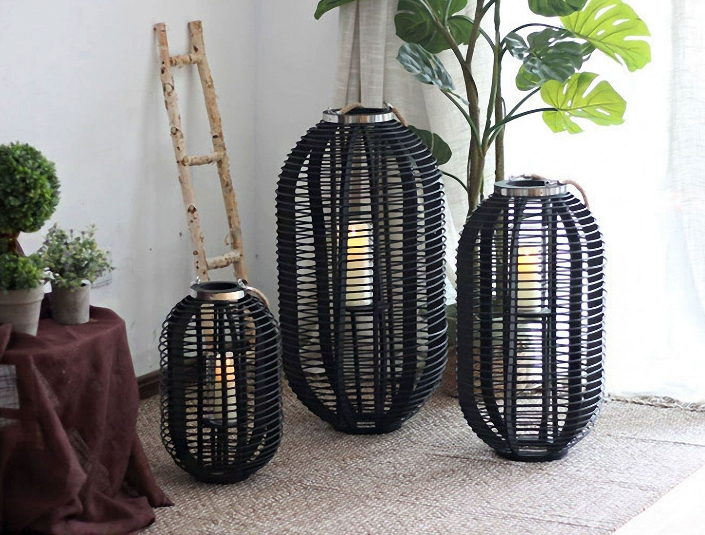 Handwoven Straw Lantern - Boho Home Decor or Outdoor Lighting