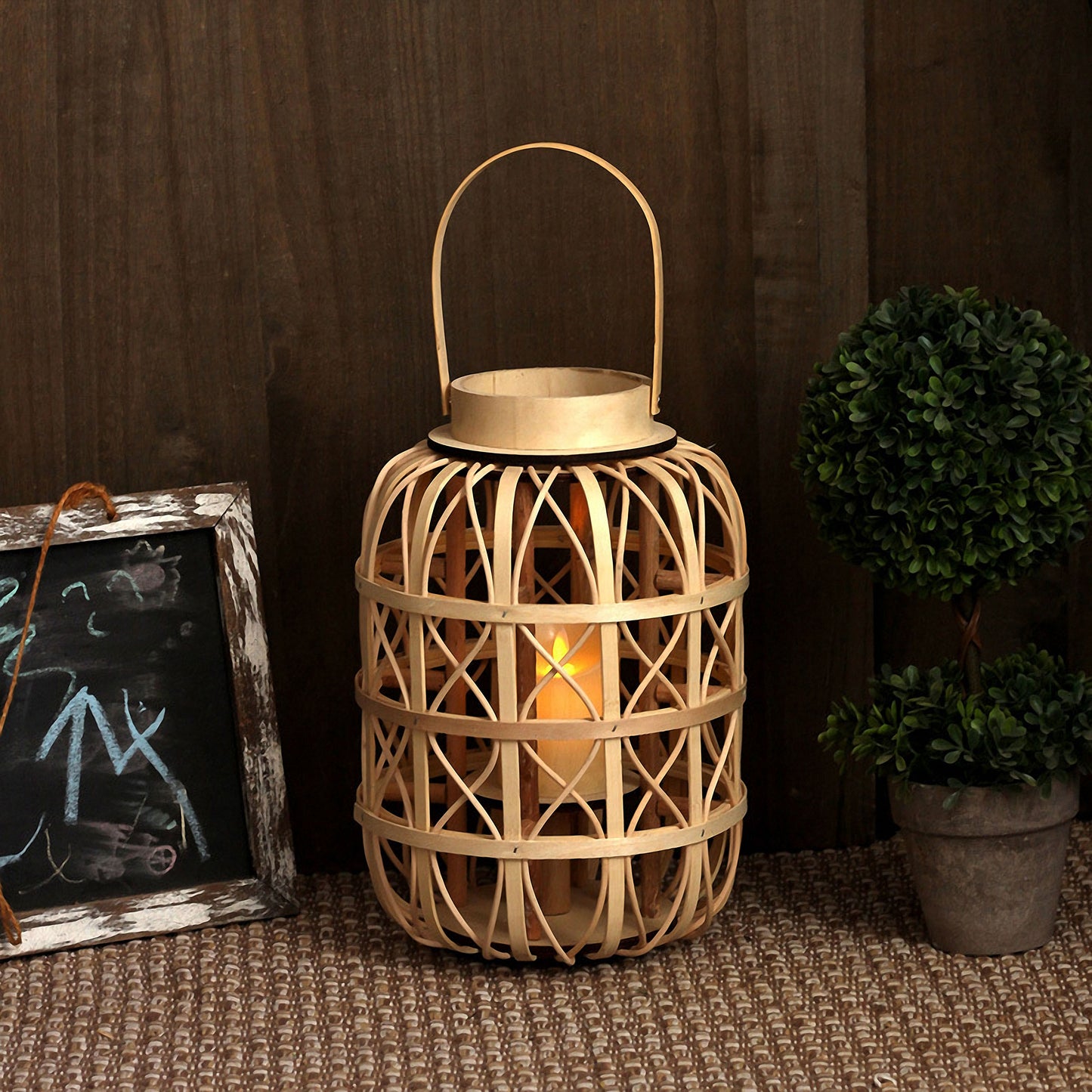 Handwoven Straw Lantern - Boho Home Decor or Outdoor Lighting