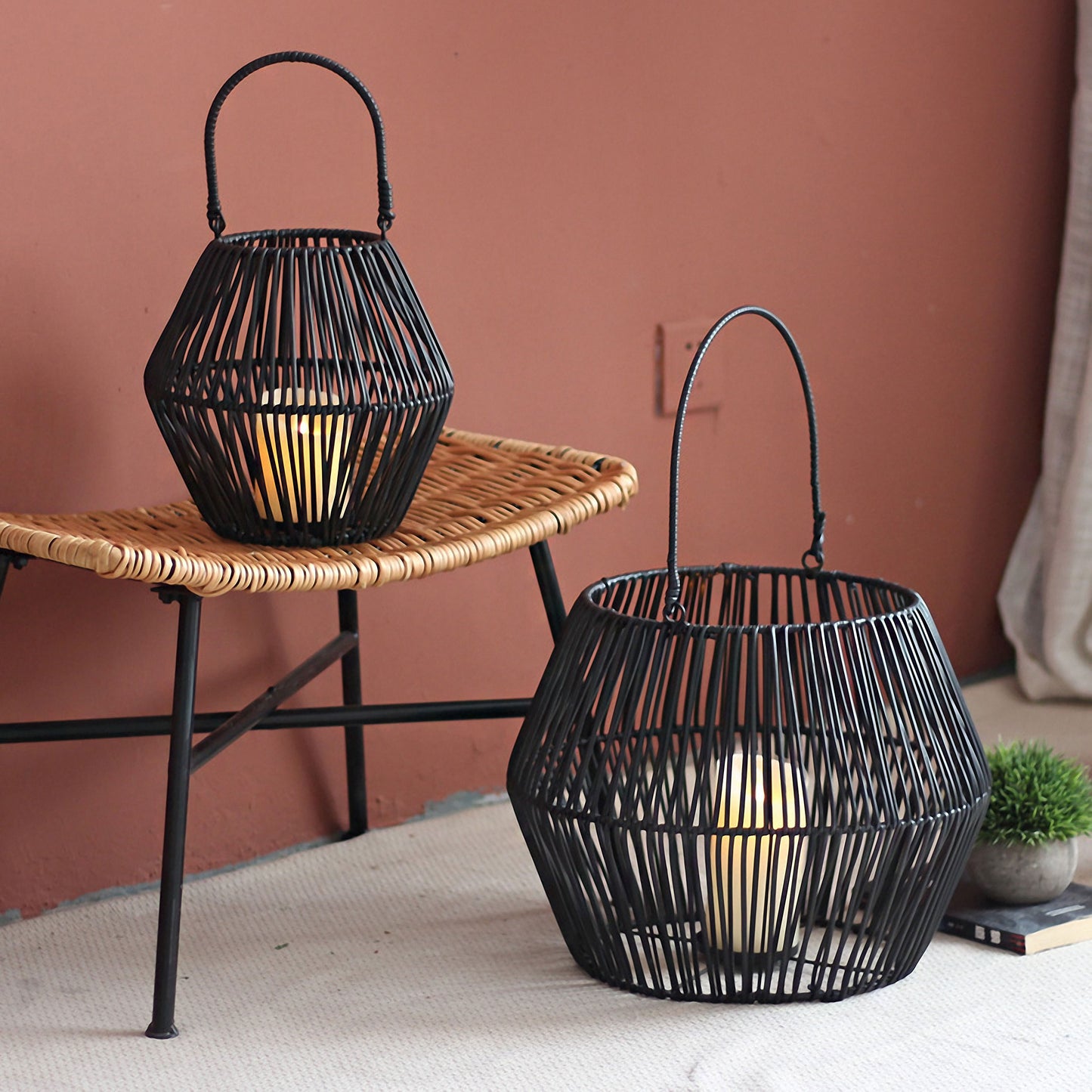 Handwoven Straw Lantern - Boho Home Decor or Outdoor Lighting