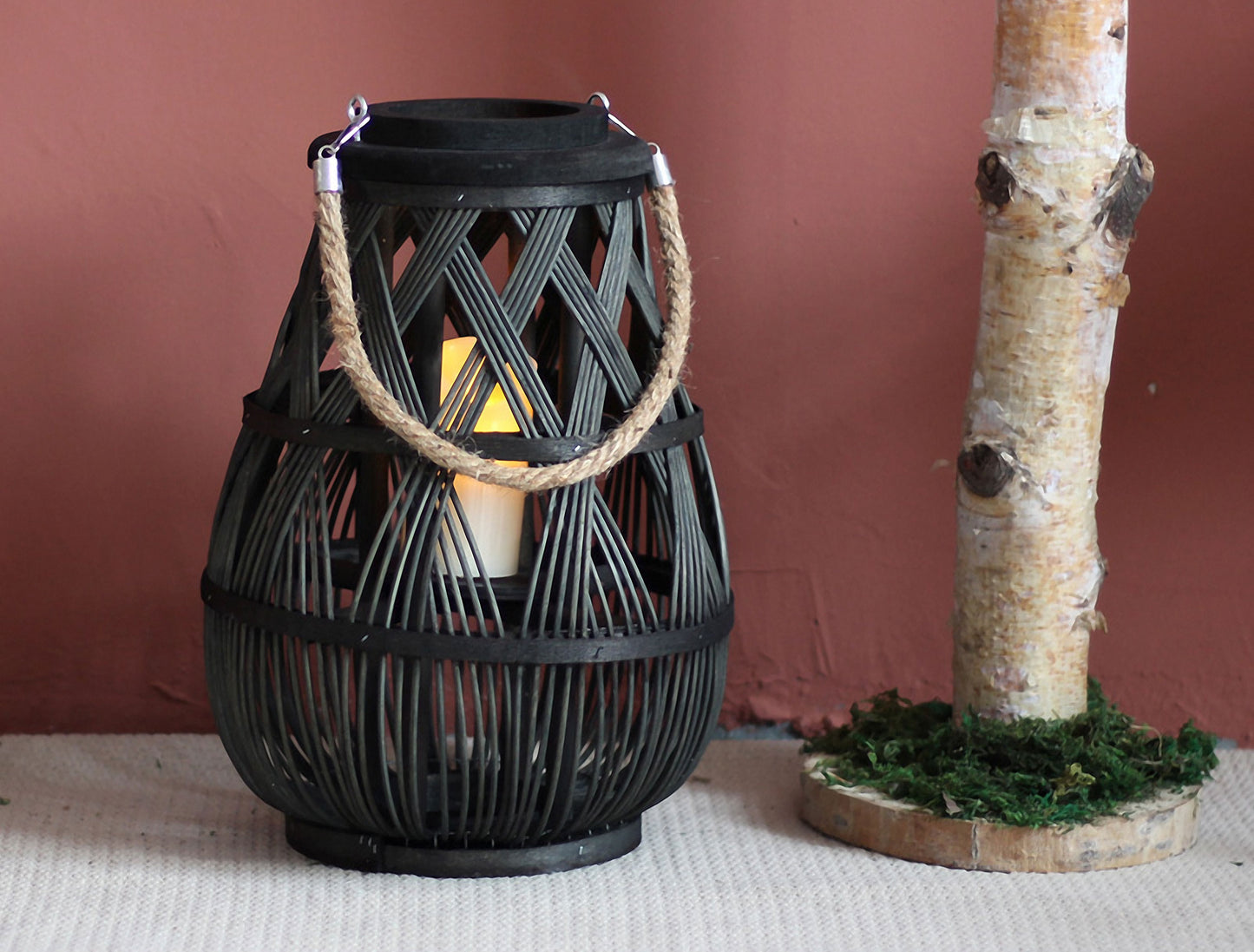 Handwoven Straw Lantern - Boho Home Decor or Outdoor Lighting