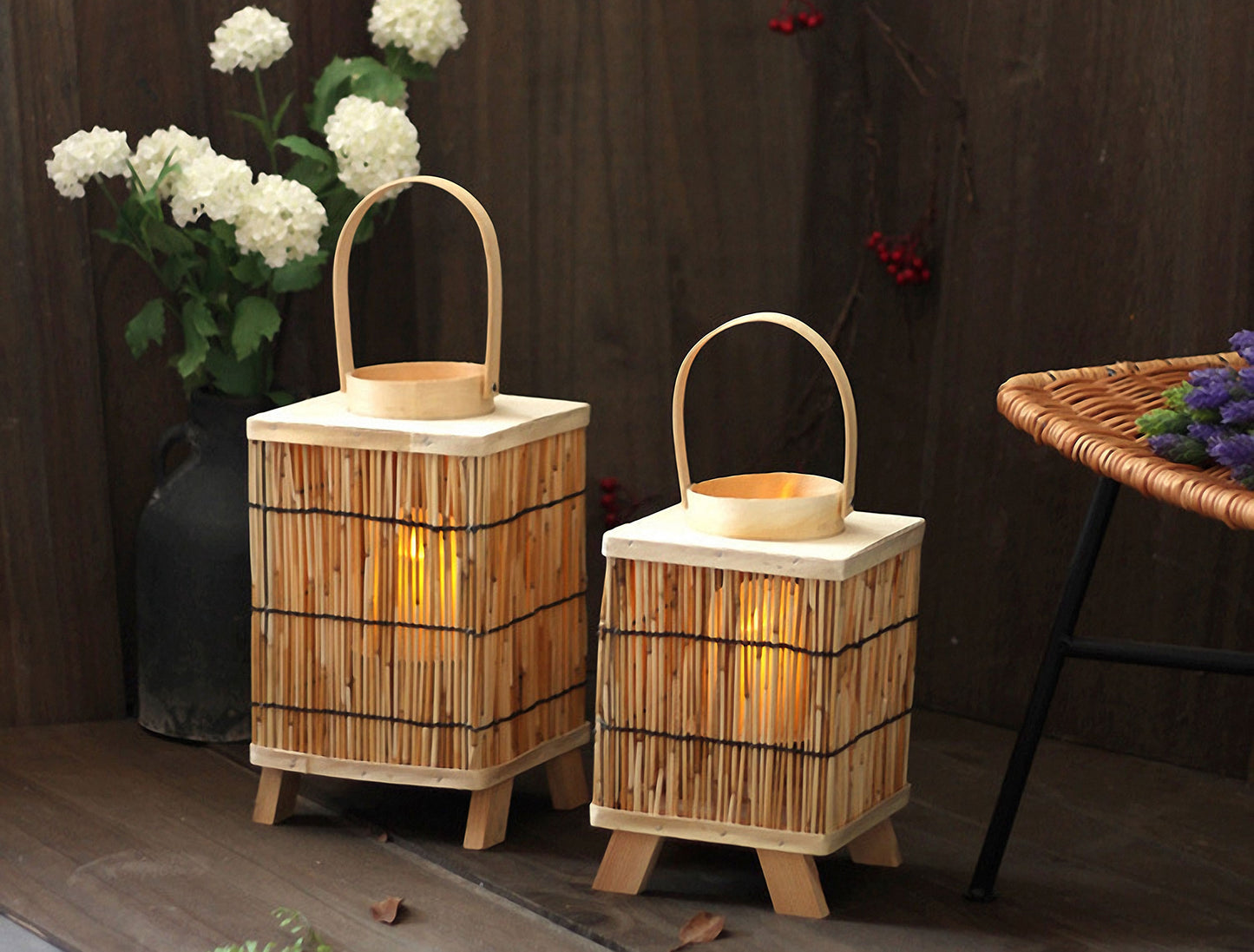 Handwoven Straw Lantern - Boho Home Decor or Outdoor Lighting