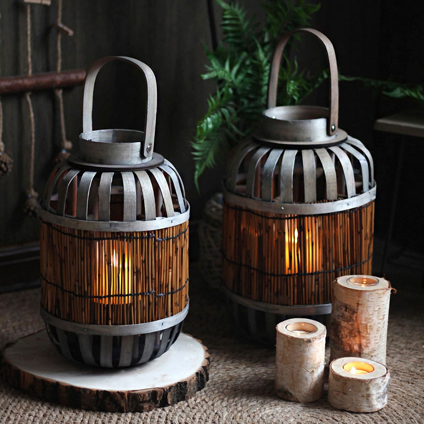 Handwoven Straw Lantern - Boho Home Decor or Outdoor Lighting