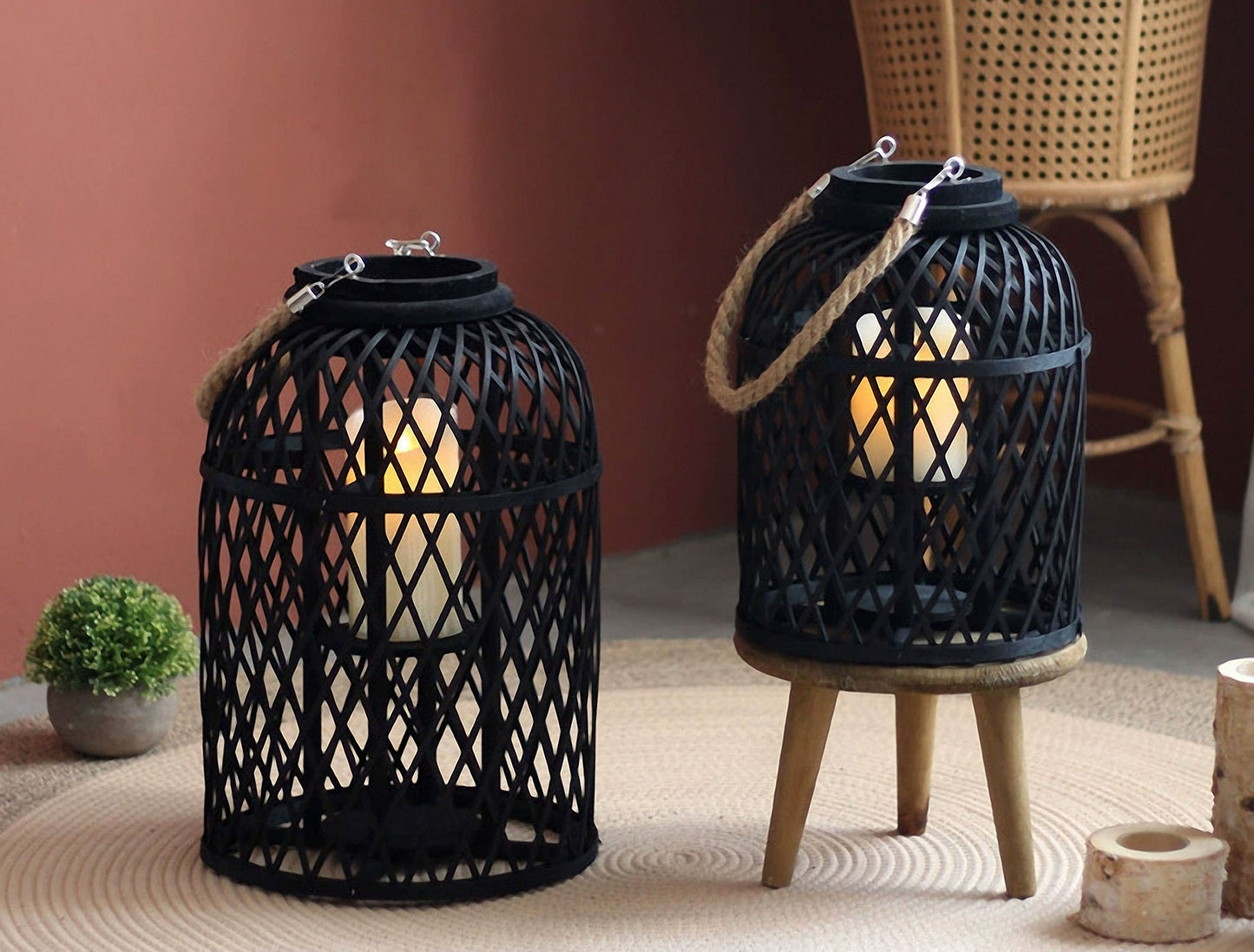 Handwoven Straw Lantern - Boho Home Decor or Outdoor Lighting