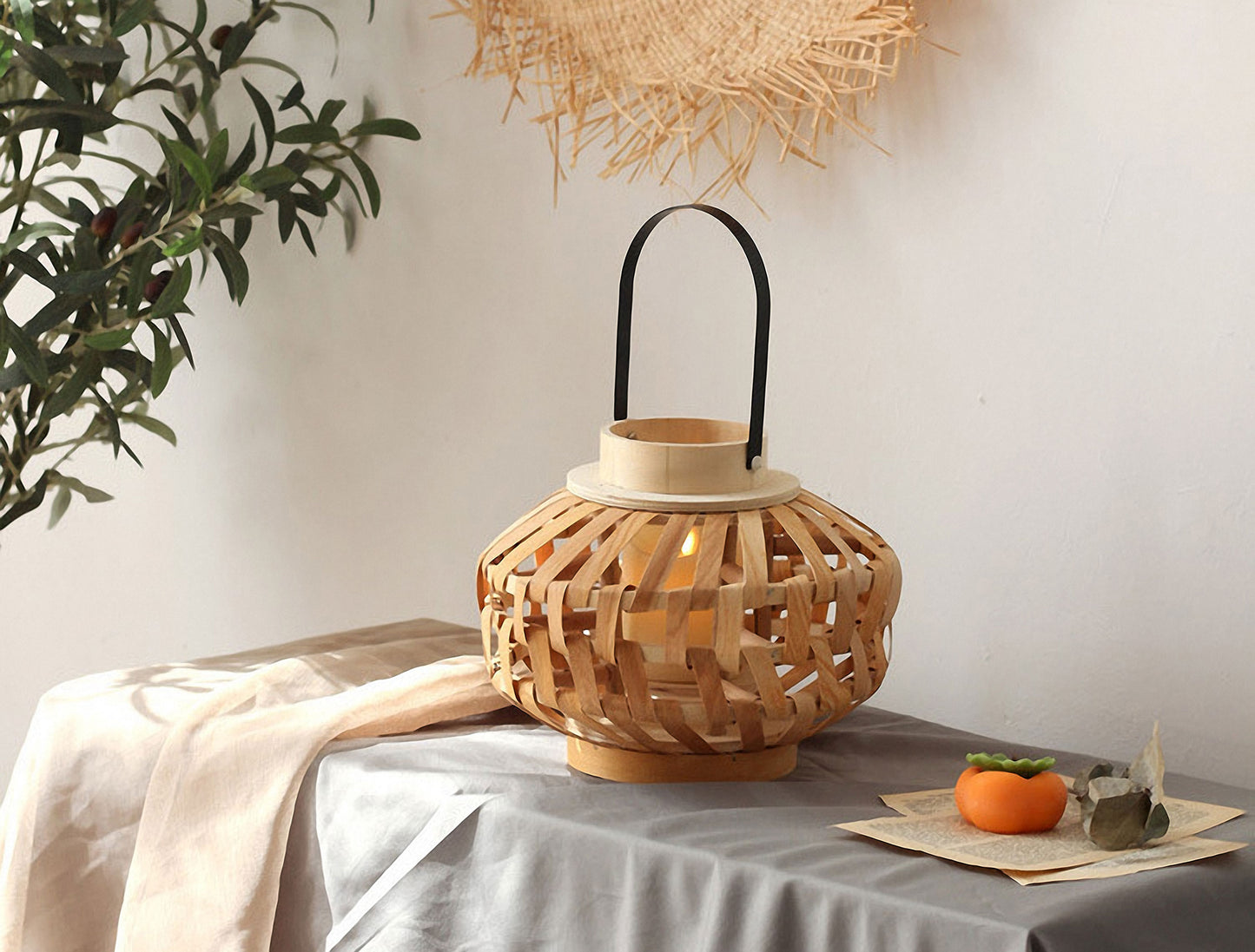 Handwoven Straw Lantern - Boho Home Decor or Outdoor Lighting