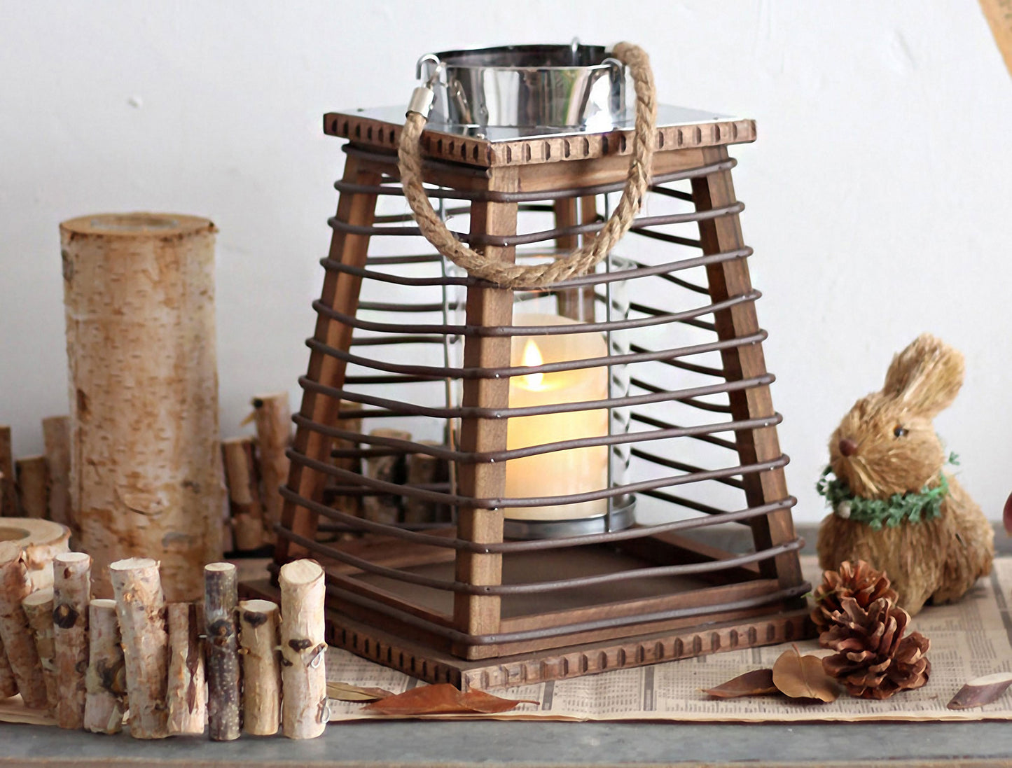 Handwoven Straw Lantern - Boho Home Decor or Outdoor Lighting