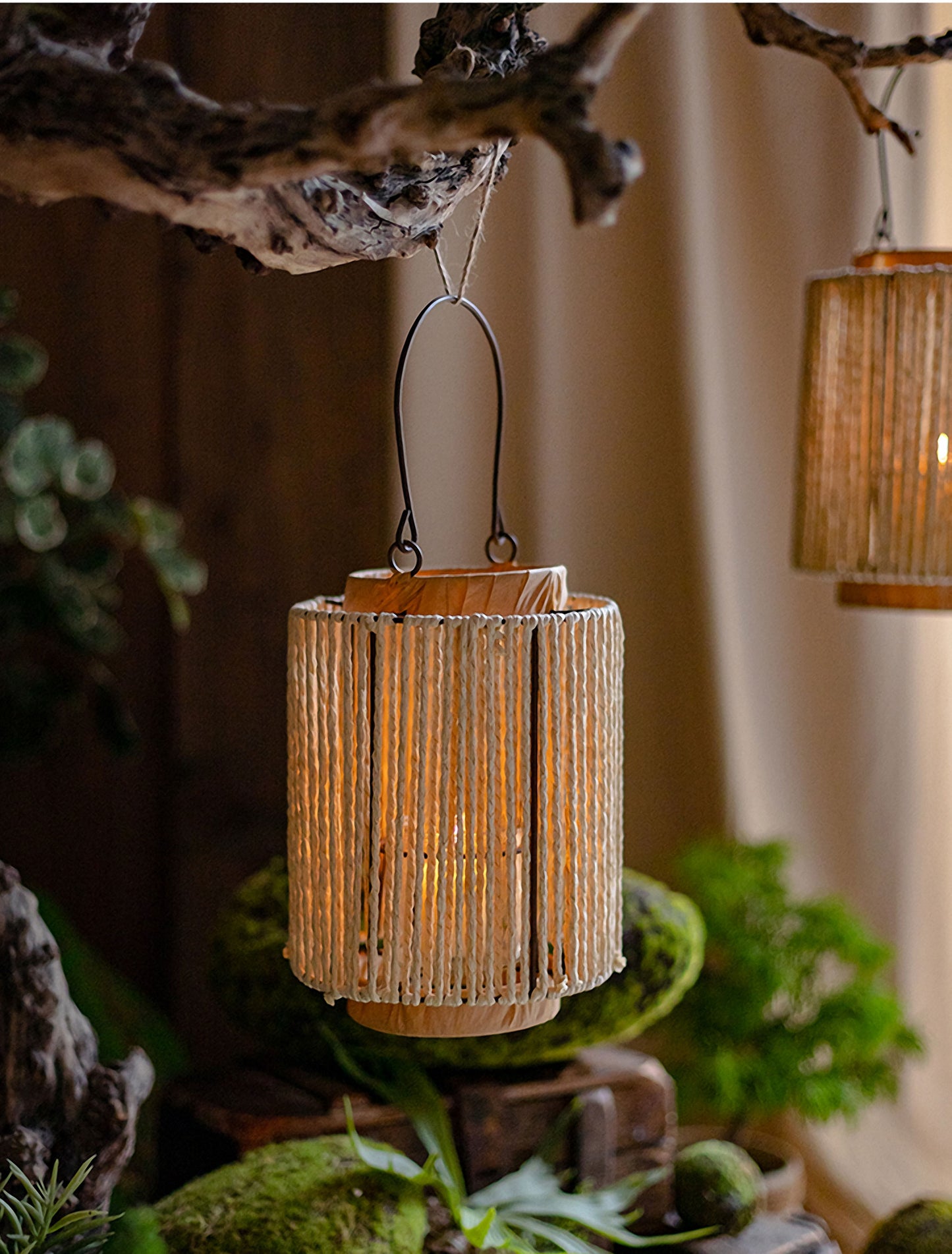 Handwoven Straw Lantern - Boho Home Decor or Outdoor Lighting