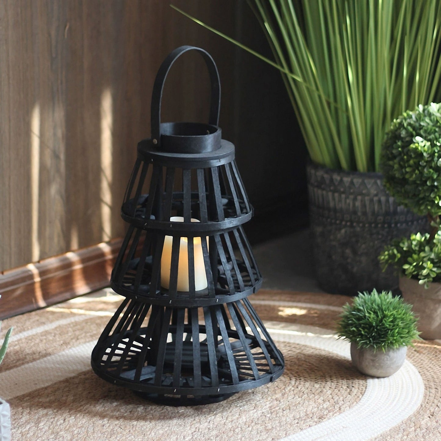 Handwoven Straw Lantern - Boho Home Decor or Outdoor Lighting