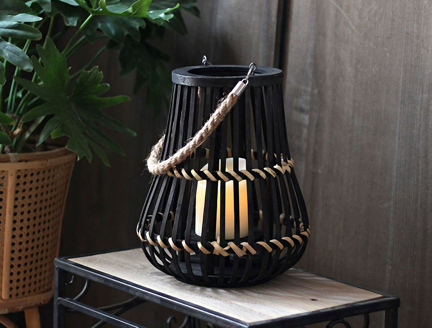 Handwoven Straw Lantern - Boho Home Decor or Outdoor Lighting