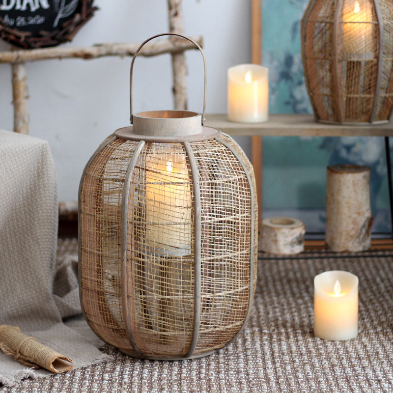 Handwoven Straw Lantern - Boho Home Decor or Outdoor Lighting