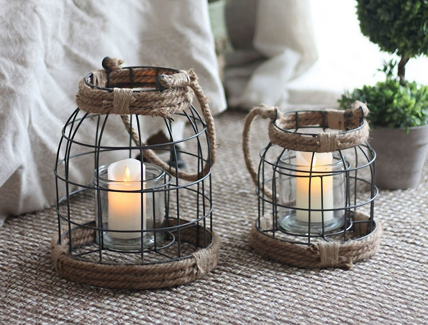 Handwoven Straw Lantern - Boho Home Decor or Outdoor Lighting