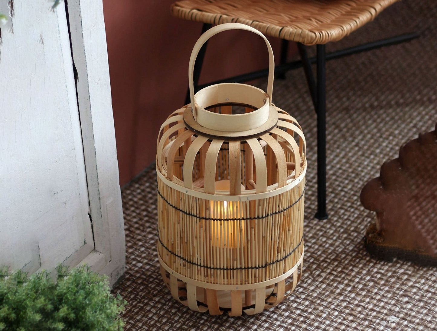 Handwoven Straw Lantern - Boho Home Decor or Outdoor Lighting