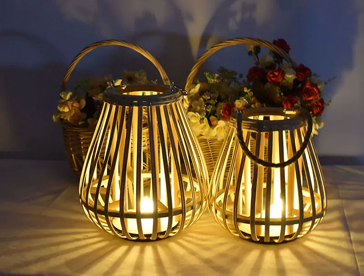 Handwoven Straw Lantern - Boho Home Decor or Outdoor Lighting