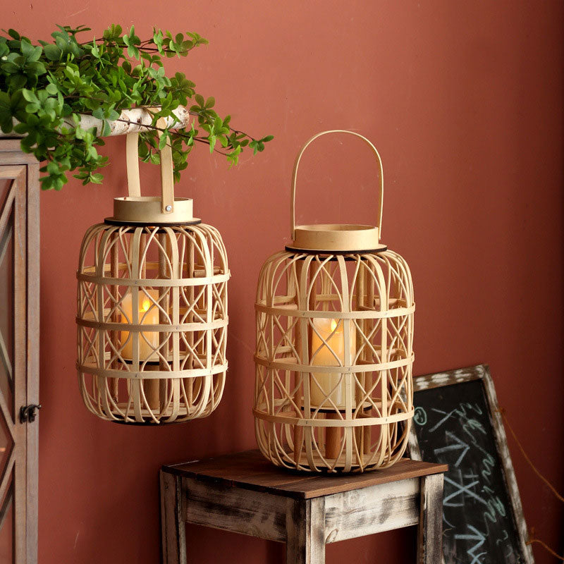 Handwoven Straw Lantern - Boho Home Decor or Outdoor Lighting