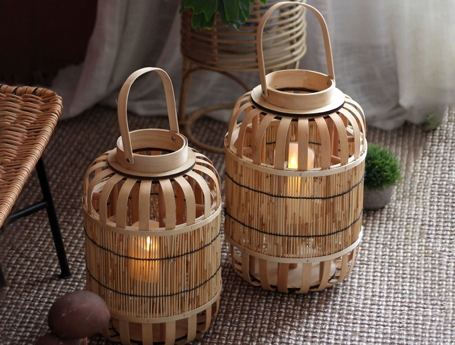 Handwoven Straw Lantern - Boho Home Decor or Outdoor Lighting