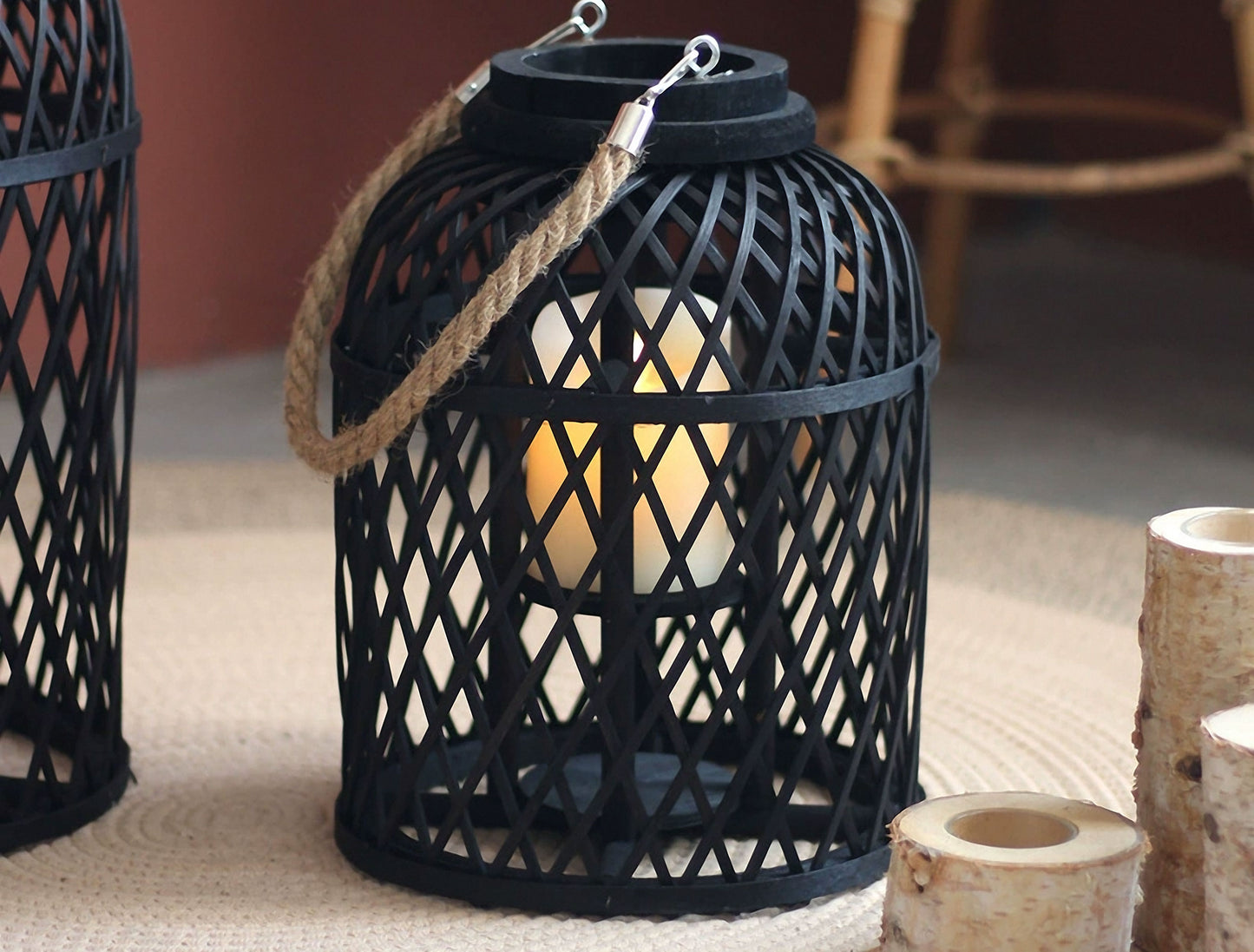 Handwoven Straw Lantern - Boho Home Decor or Outdoor Lighting