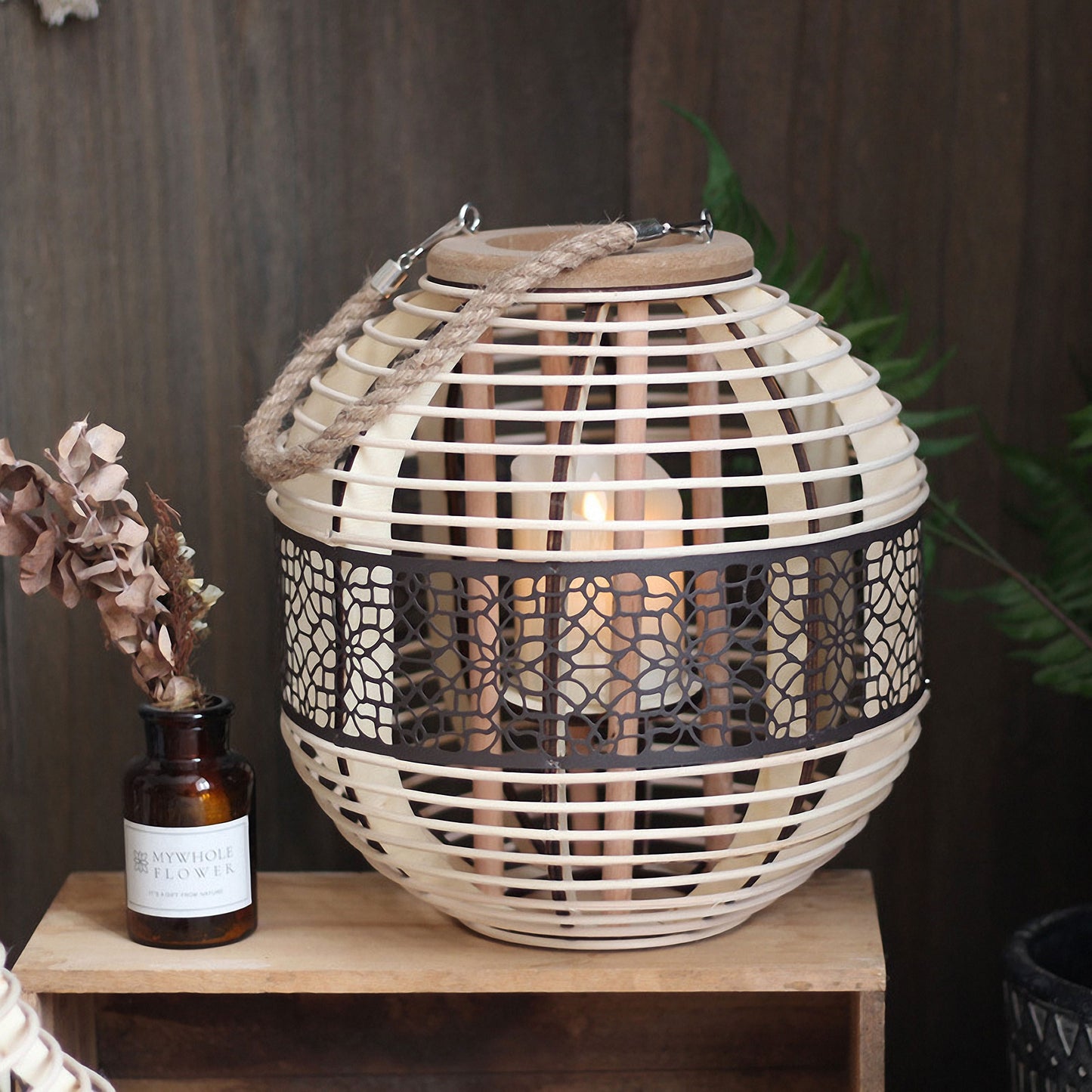 Handwoven Straw Lantern - Boho Home Decor or Outdoor Lighting