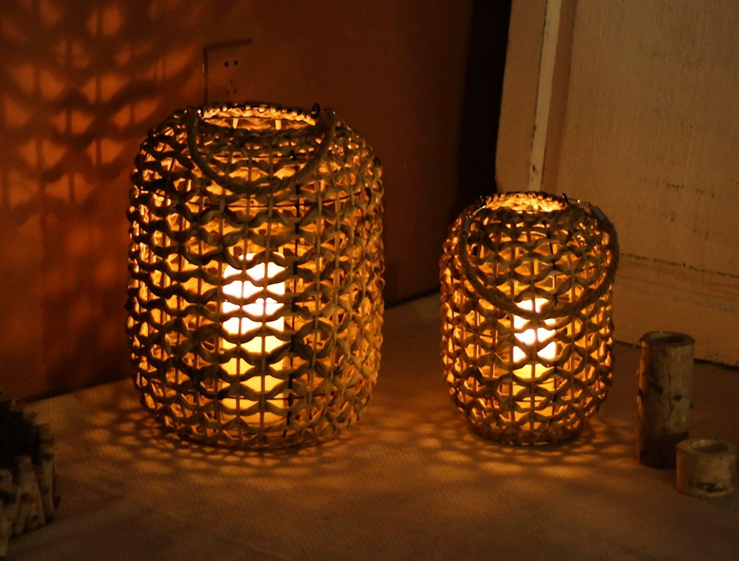 Handwoven Straw Lantern - Boho Home Decor or Outdoor Lighting