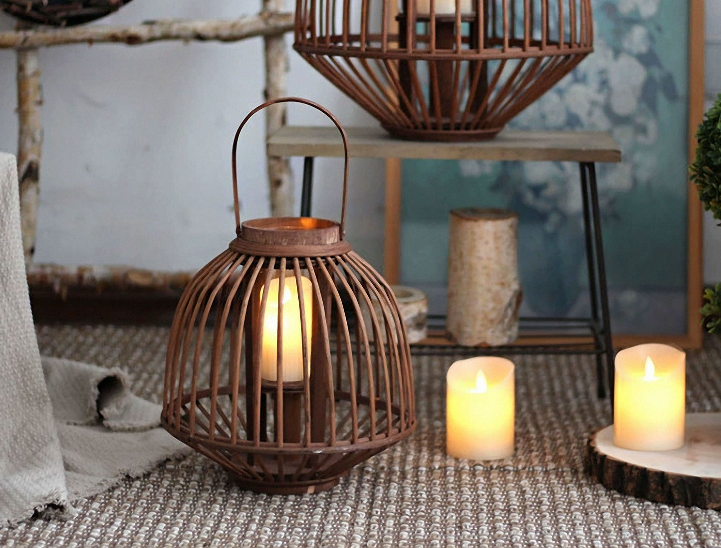 Handwoven Straw Lantern - Boho Home Decor or Outdoor Lighting