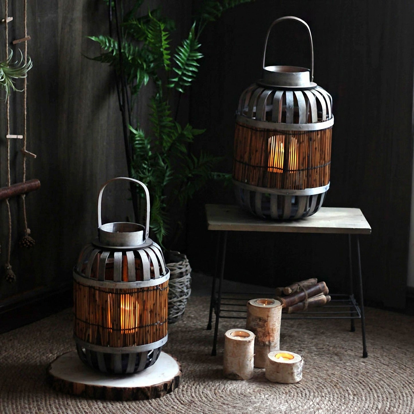 Handwoven Straw Lantern - Boho Home Decor or Outdoor Lighting