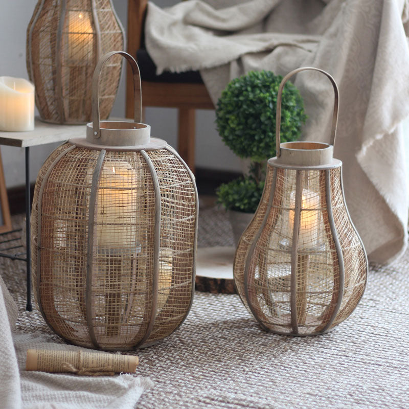 Handwoven Straw Lantern - Boho Home Decor or Outdoor Lighting