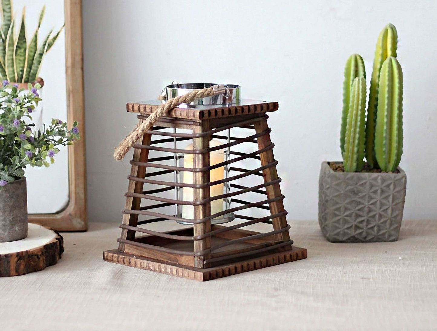 Handwoven Straw Lantern - Boho Home Decor or Outdoor Lighting