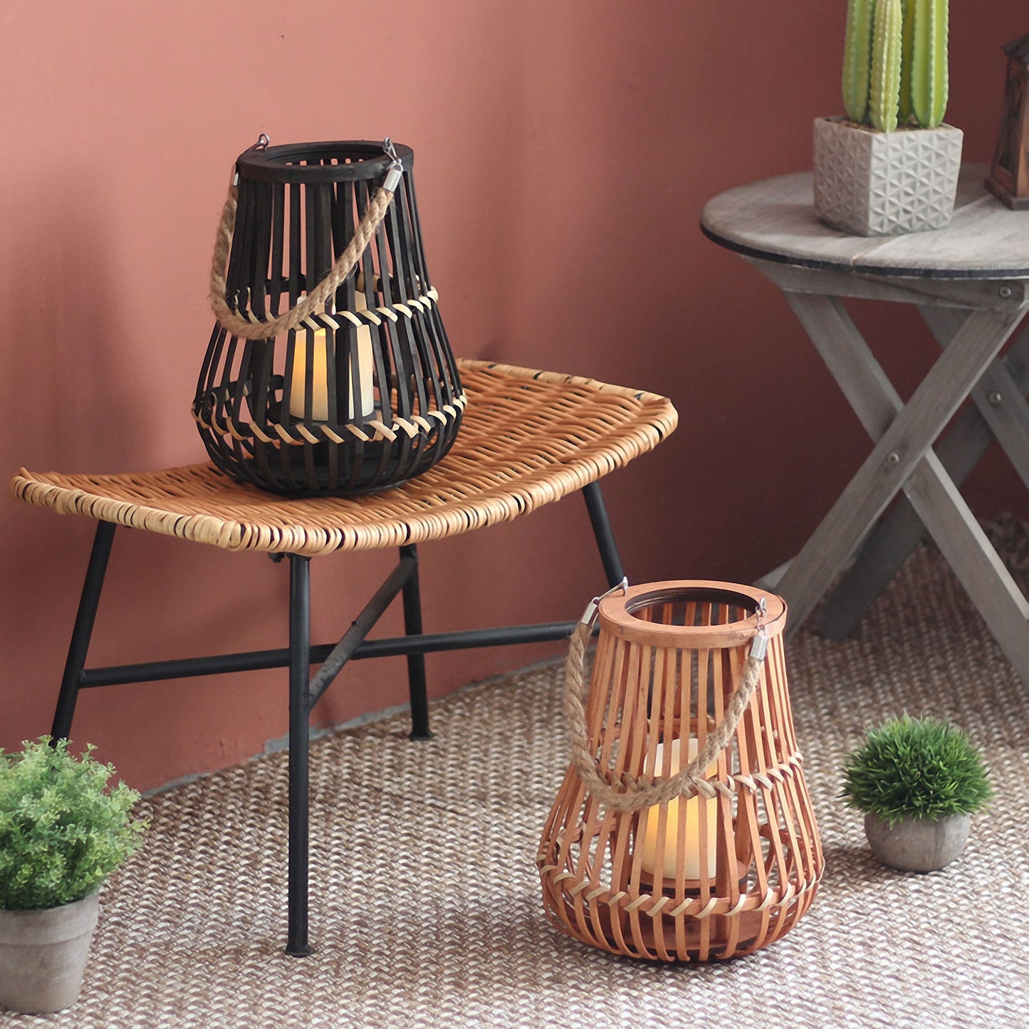 Handwoven Straw Lantern - Boho Home Decor or Outdoor Lighting