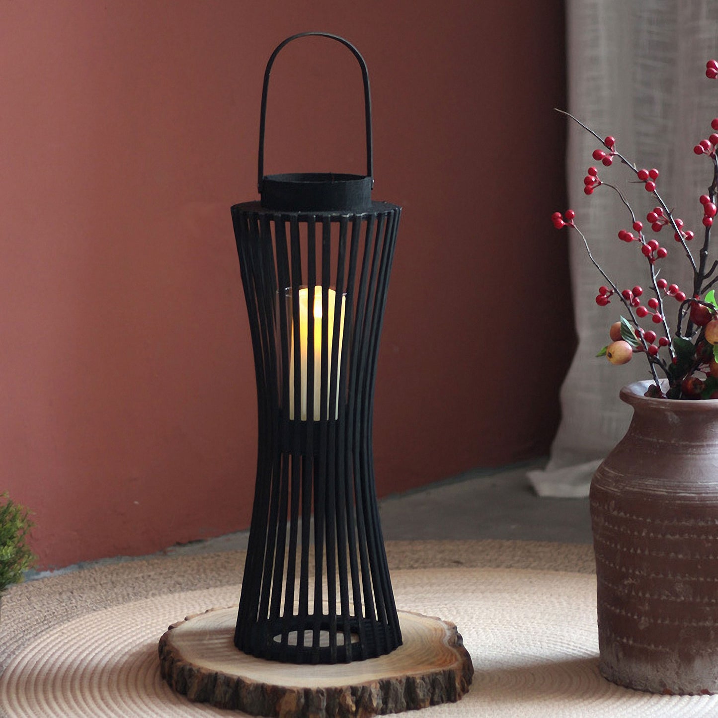 Handwoven Straw Lantern - Boho Home Decor or Outdoor Lighting