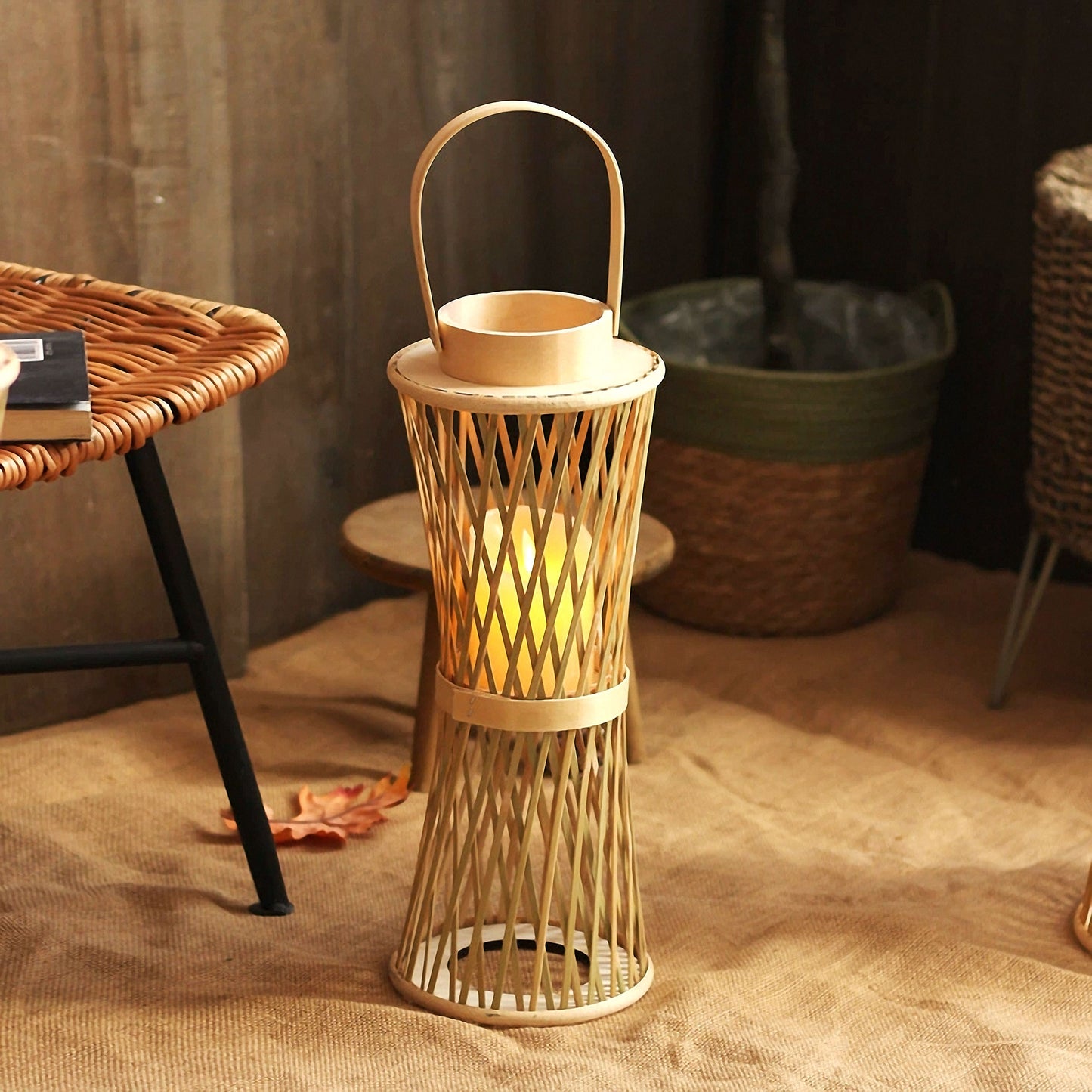 Handwoven Straw Lantern - Boho Home Decor or Outdoor Lighting