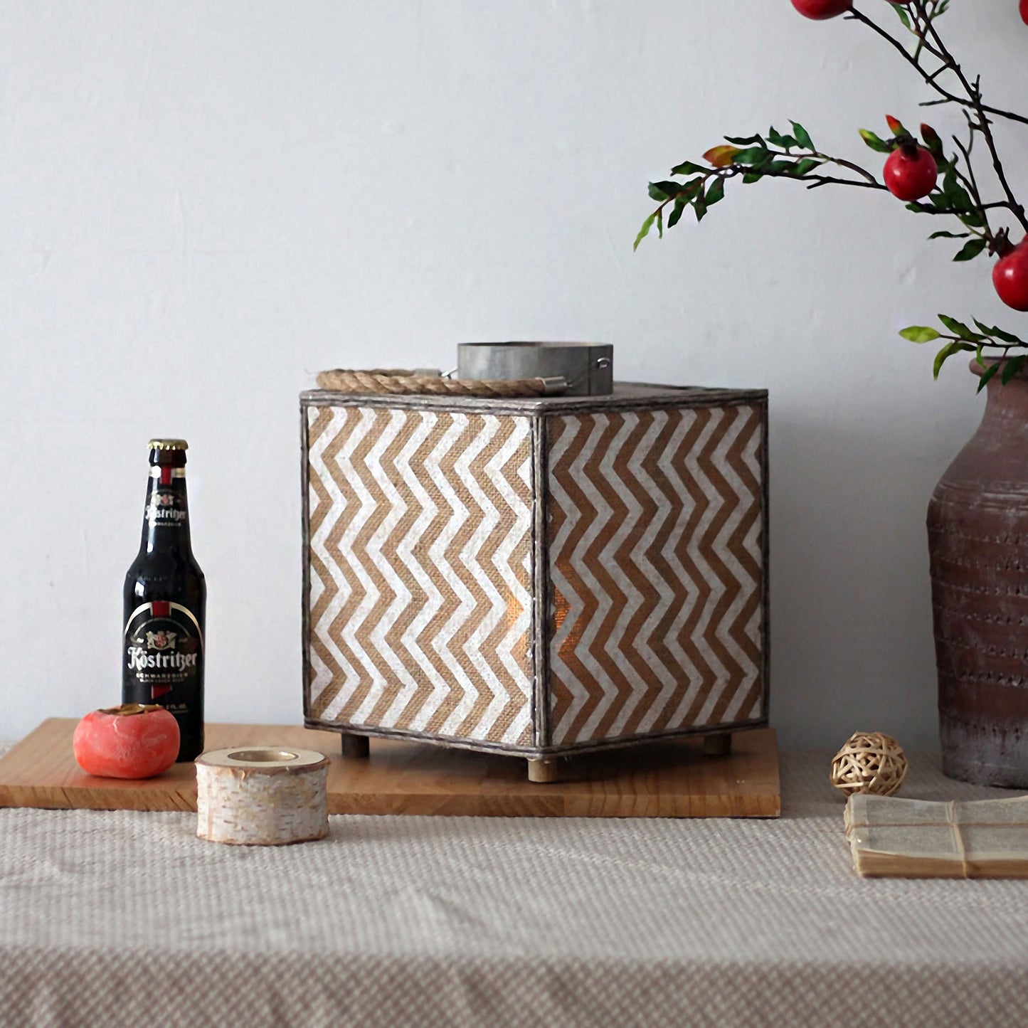 Handwoven Straw Lantern - Boho Home Decor or Outdoor Lighting