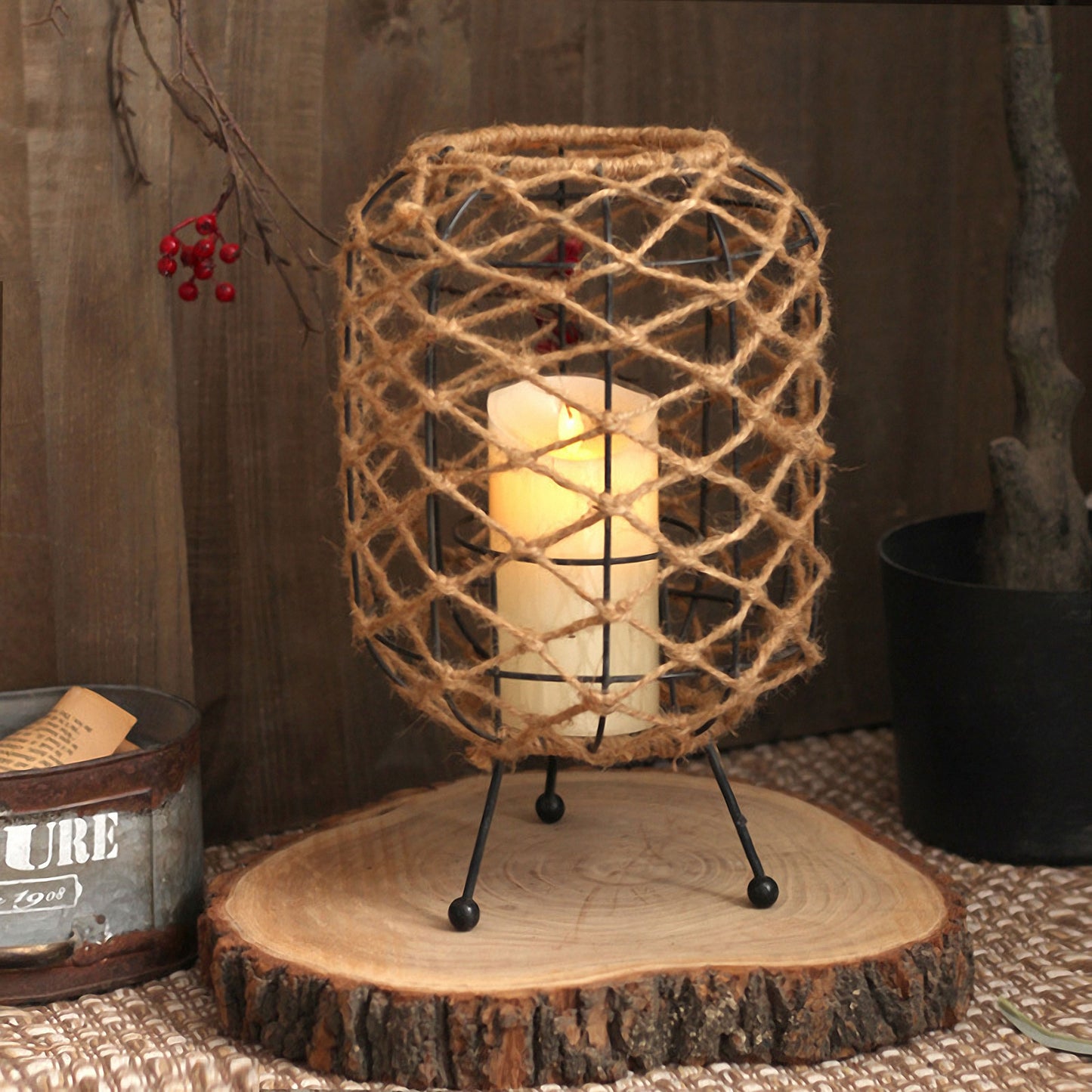 Handwoven Straw Lantern - Boho Home Decor or Outdoor Lighting