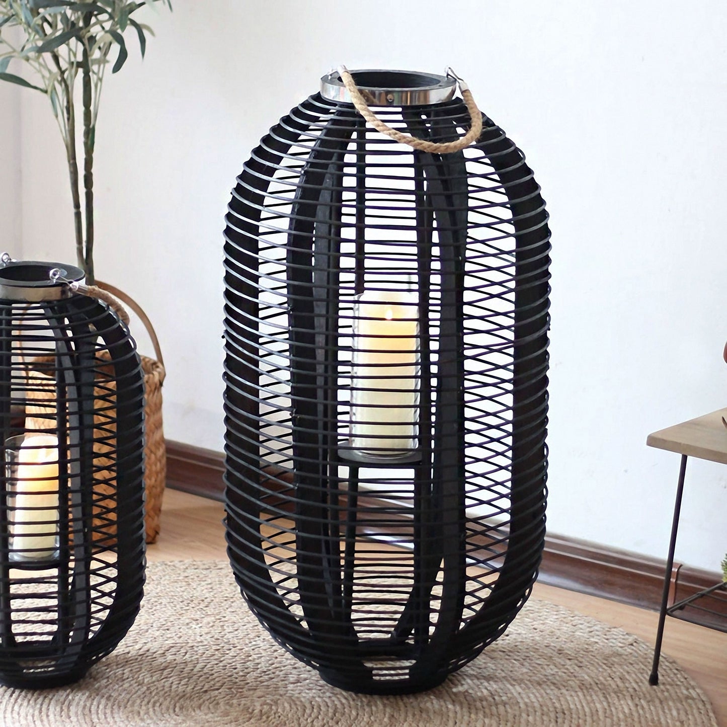 Handwoven Straw Lantern - Boho Home Decor or Outdoor Lighting