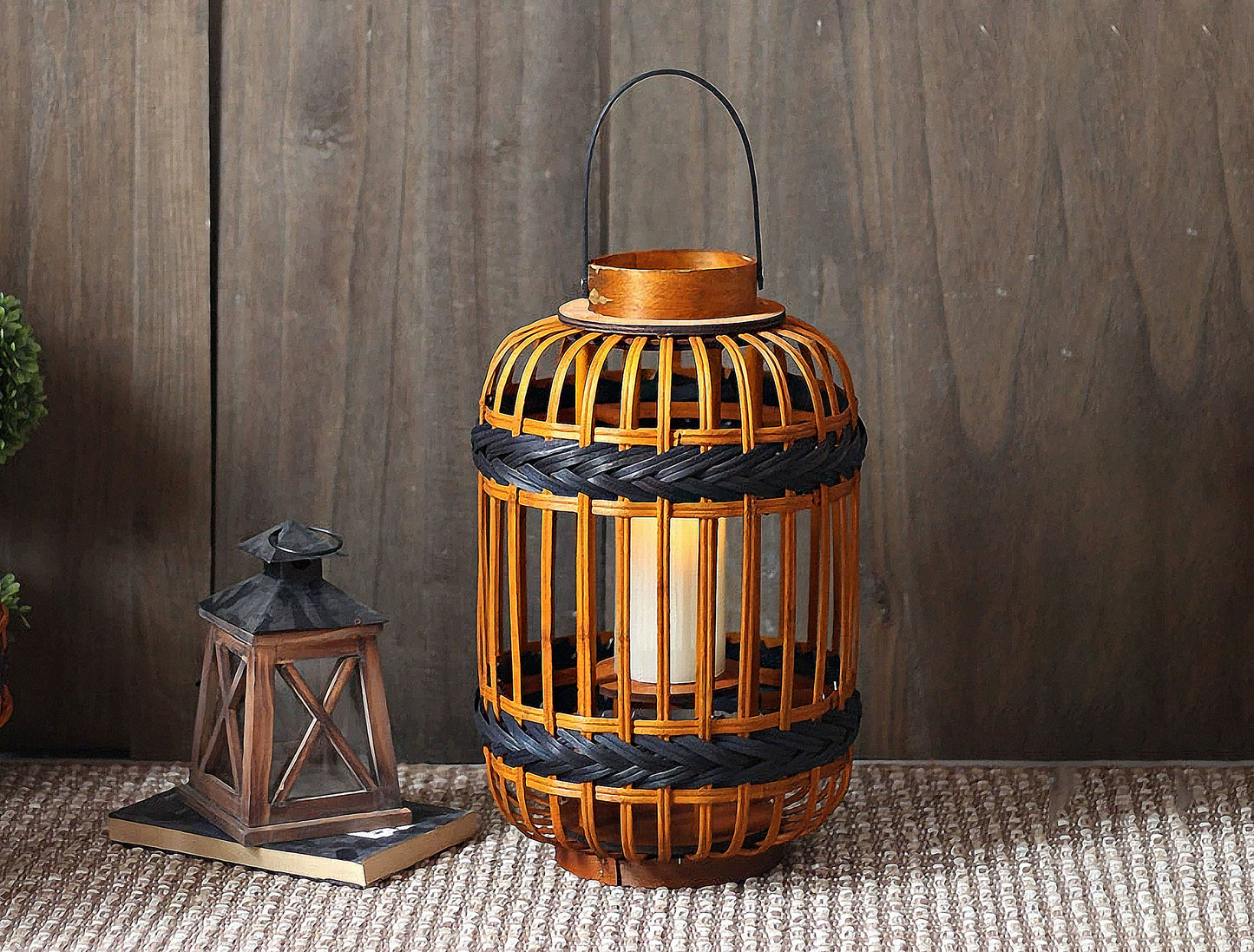 Handwoven Straw Lantern - Boho Home Decor or Outdoor Lighting