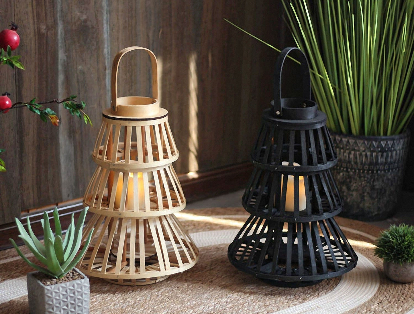 Handwoven Straw Lantern - Boho Home Decor or Outdoor Lighting