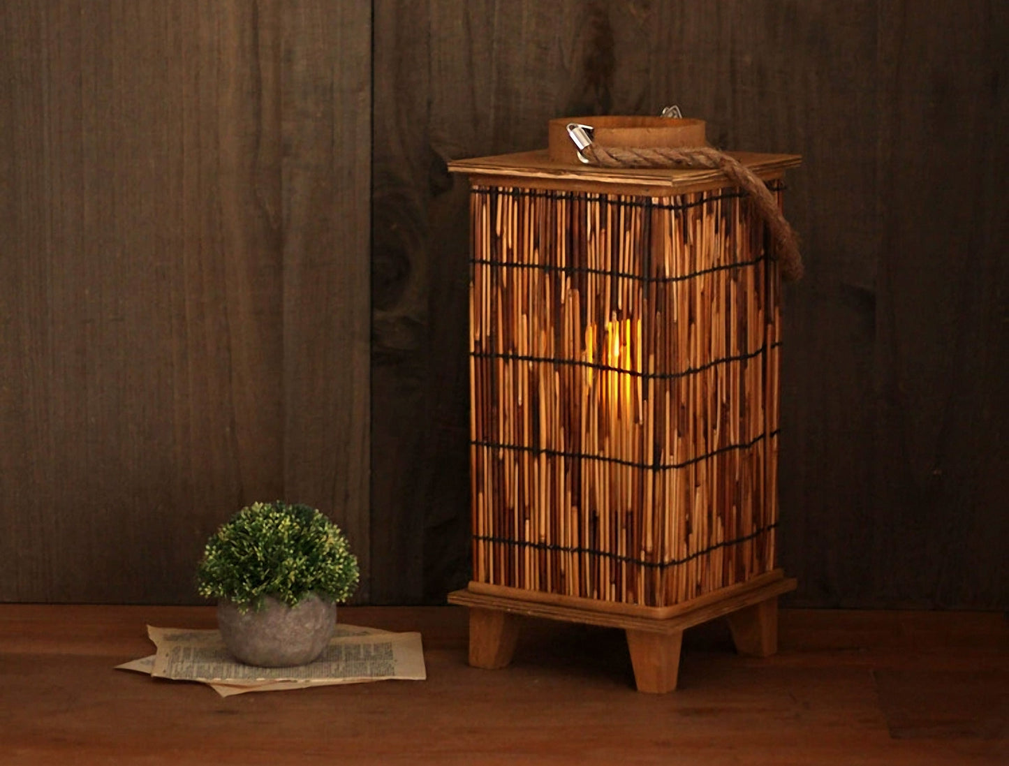 Handwoven Straw Lantern - Boho Home Decor or Outdoor Lighting