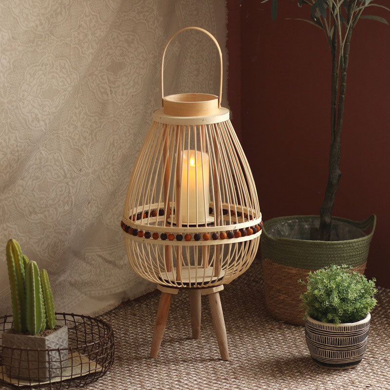 Handwoven Straw Lantern - Boho Home Decor or Outdoor Lighting