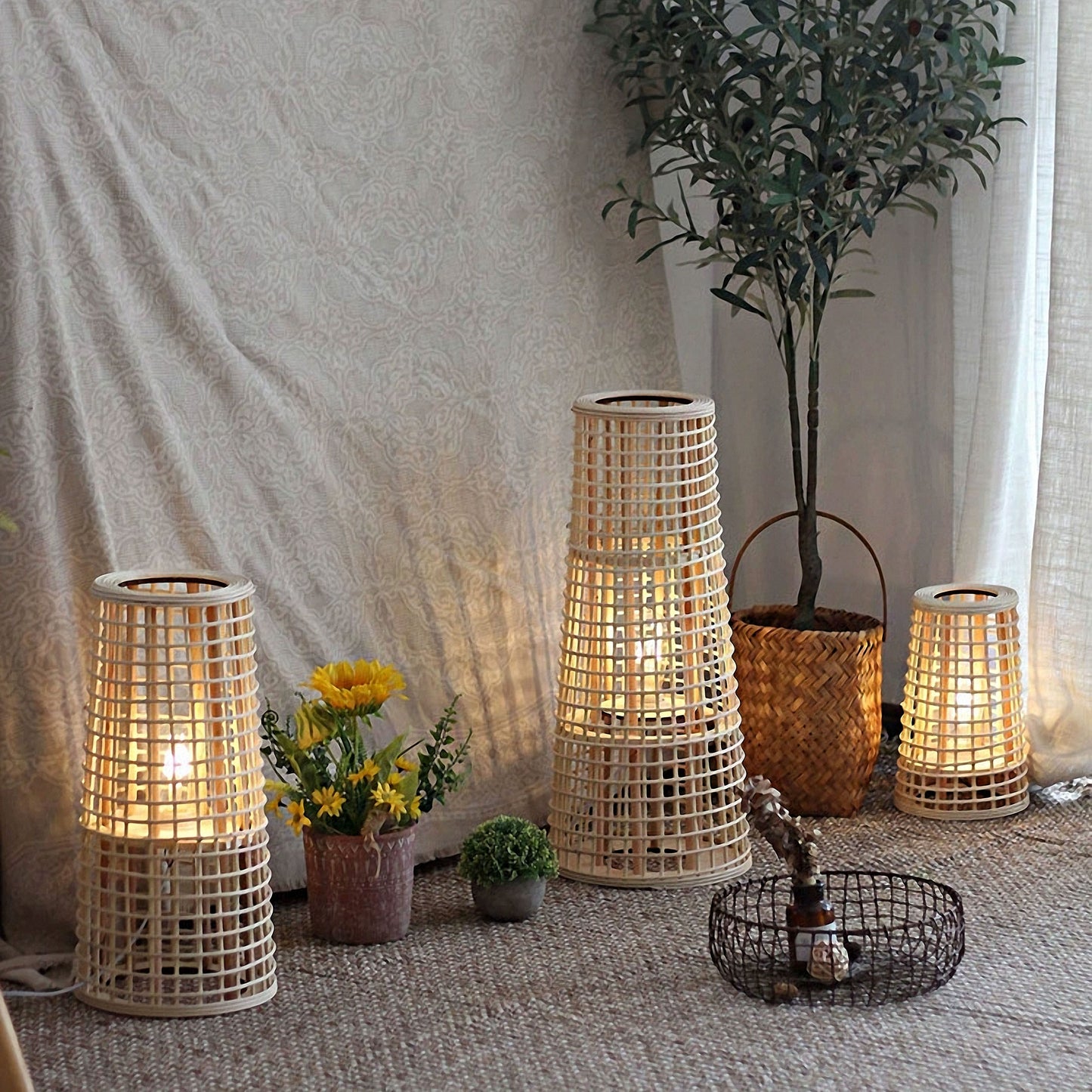 Handwoven Straw Lantern - Boho Home Decor or Outdoor Lighting