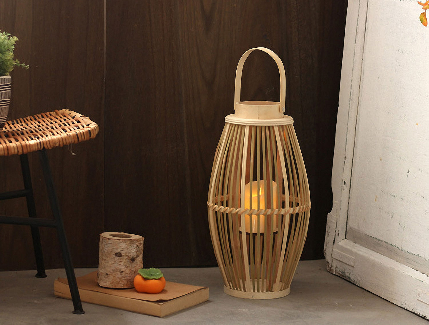 Handwoven Straw Lantern - Boho Home Decor or Outdoor Lighting