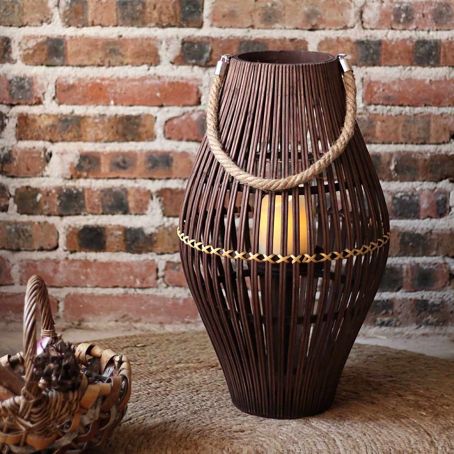 Handwoven Straw Lantern - Boho Home Decor or Outdoor Lighting