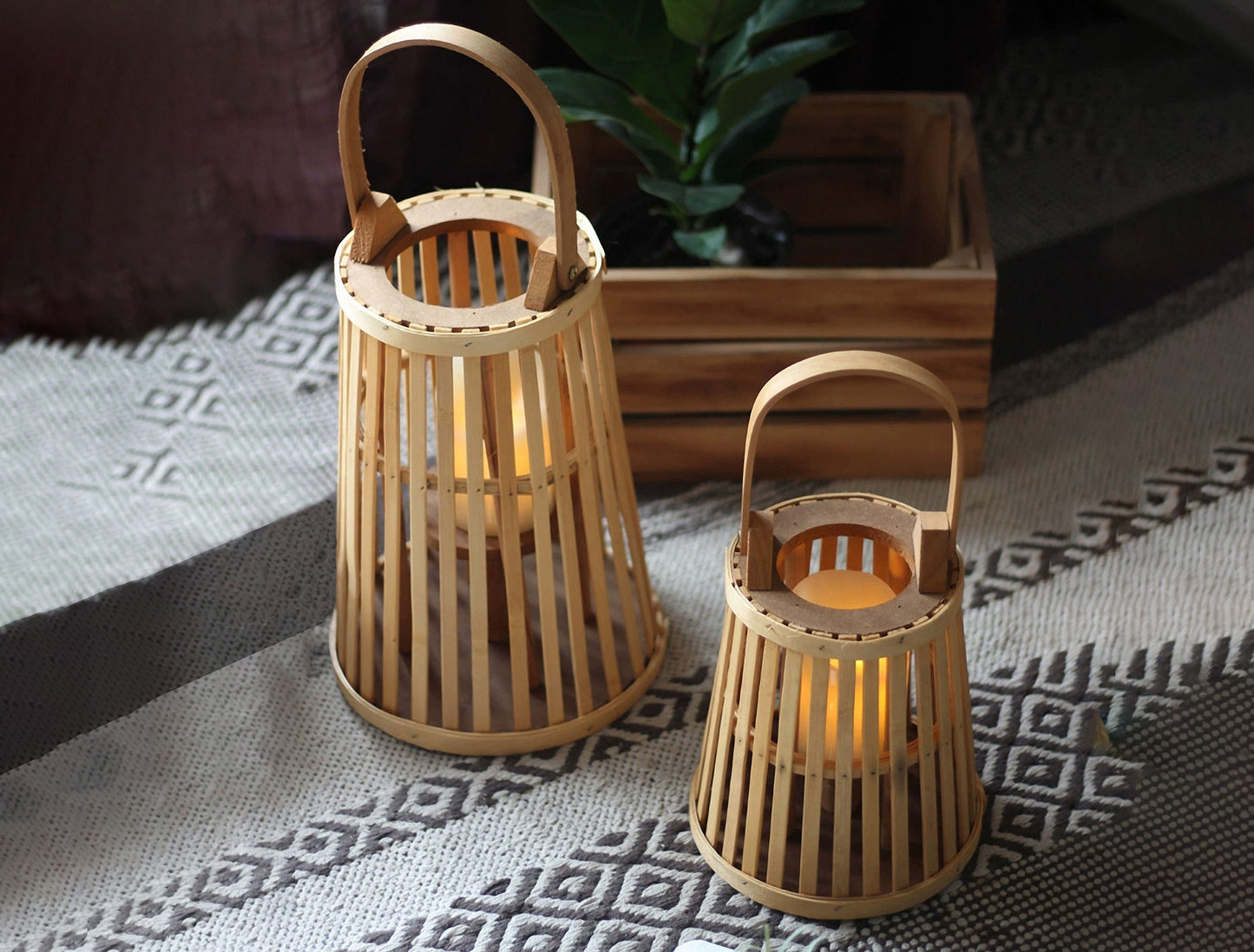 Handwoven Straw Lantern - Boho Home Decor or Outdoor Lighting