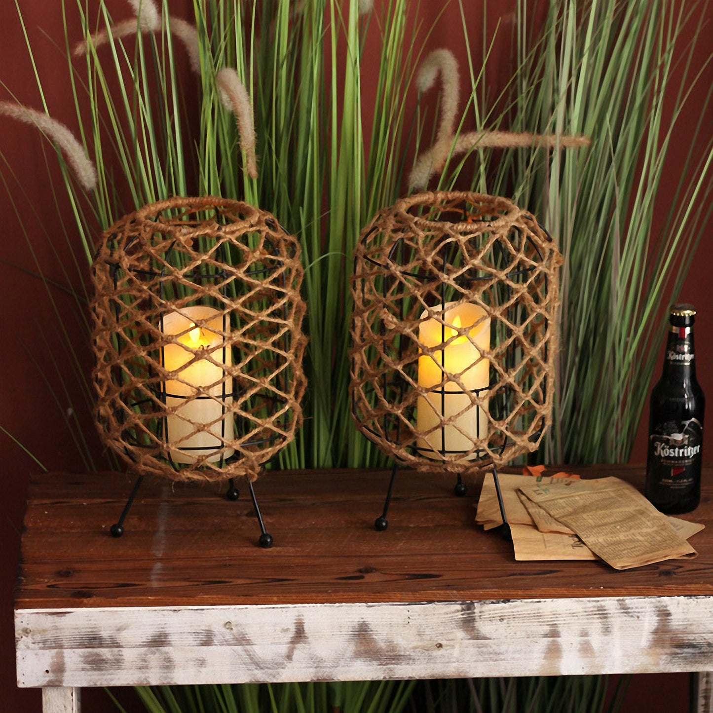 Handwoven Straw Lantern - Boho Home Decor or Outdoor Lighting
