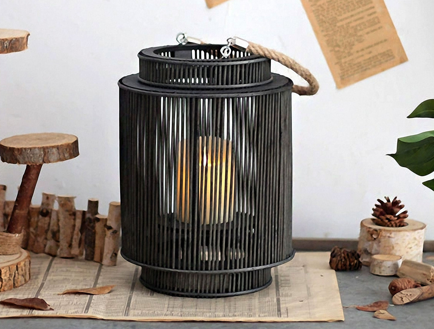 Handwoven Straw Lantern - Boho Home Decor or Outdoor Lighting