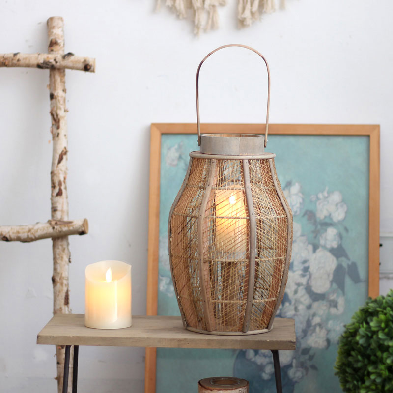 Handwoven Straw Lantern - Boho Home Decor or Outdoor Lighting