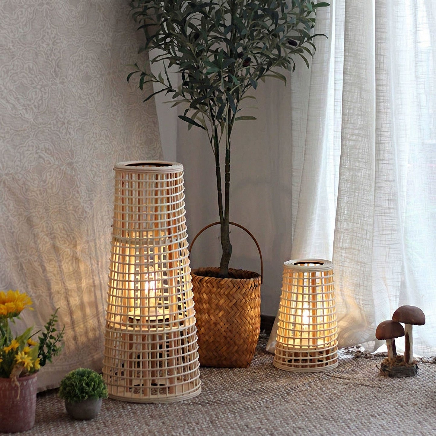 Handwoven Straw Lantern - Boho Home Decor or Outdoor Lighting